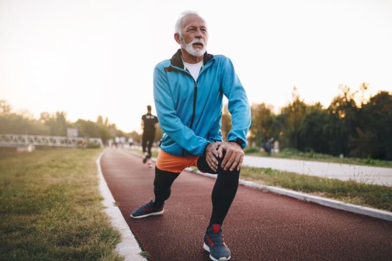 Senior bearded man jogging