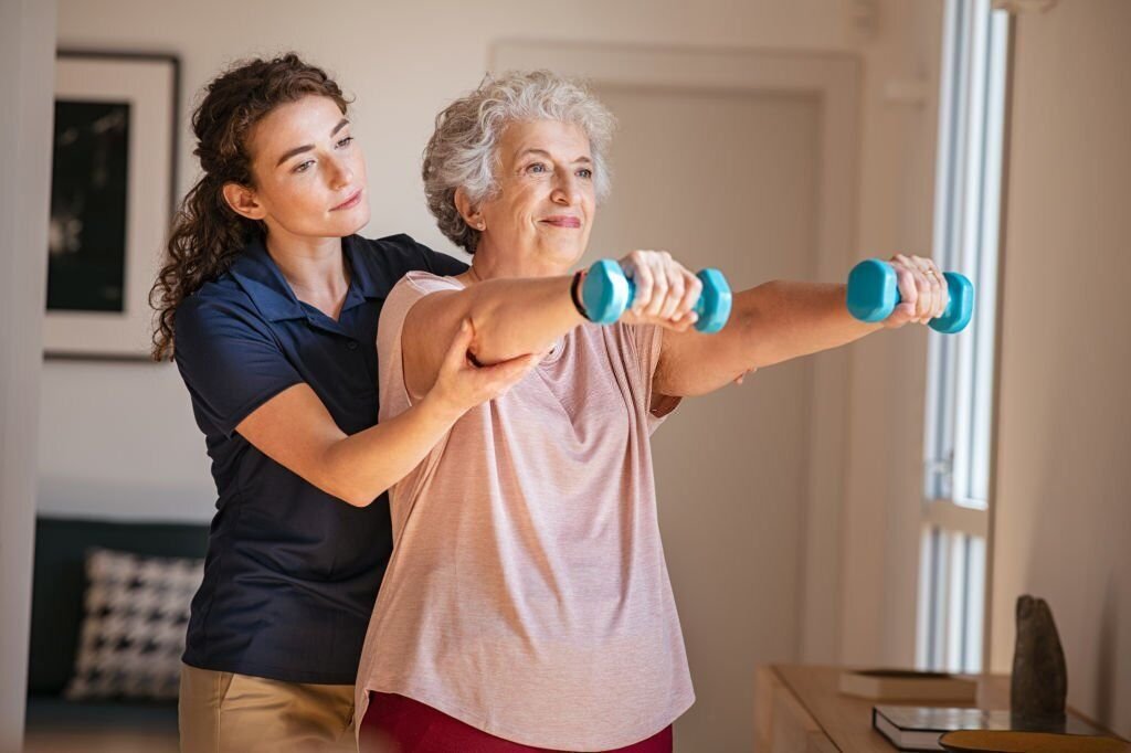 Old woman training 