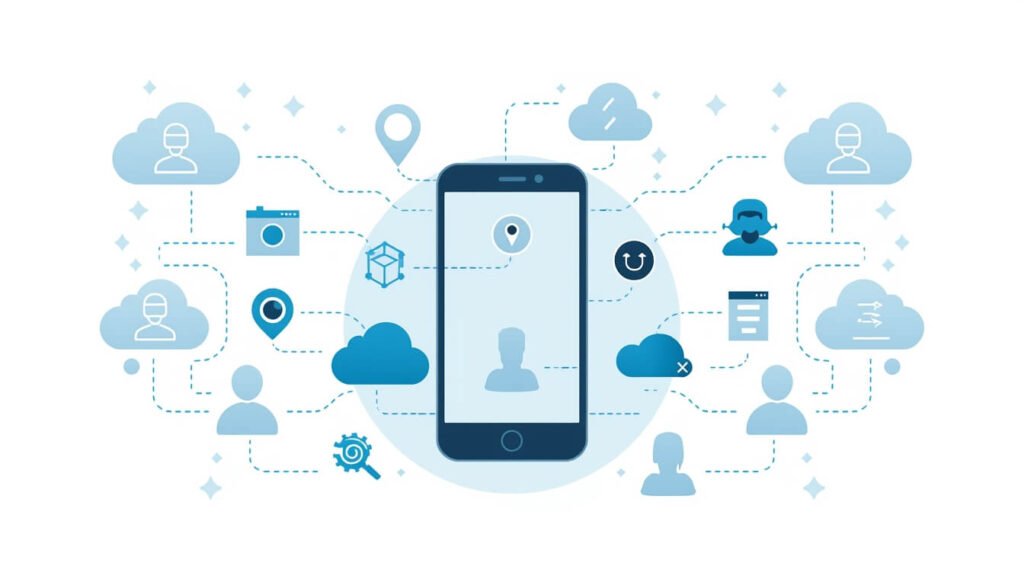 smartphone privacy settings data tracking diagram showing app permissions on phone screen