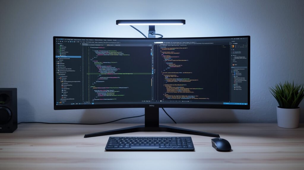 productivity gadgets for remote workers ultrawide monitor desk setup