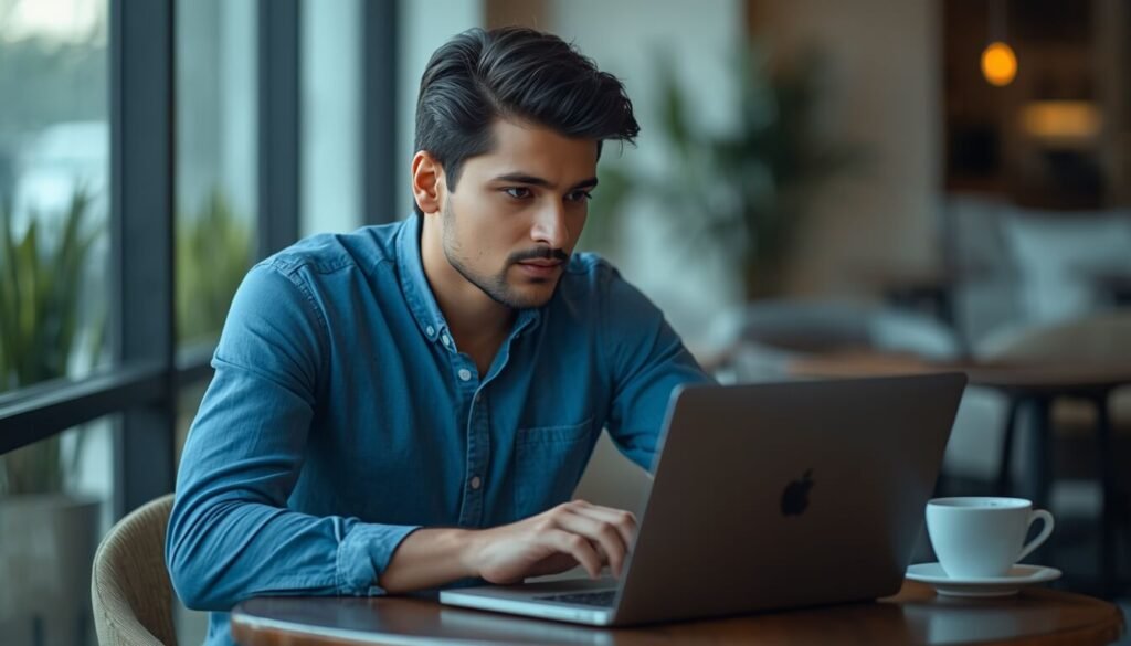 Indian student using free AI tools on laptop for studying and research